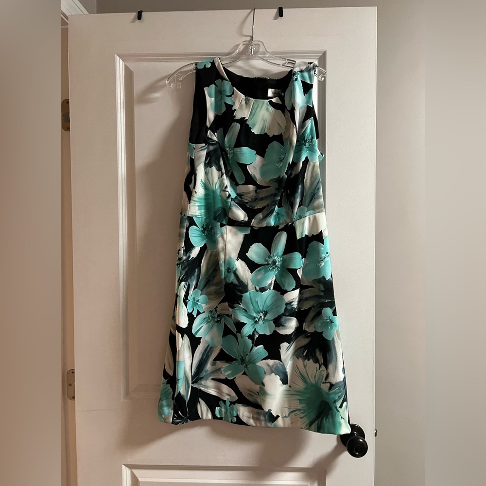 dressbarn Black and Teal Floral Midi Dress